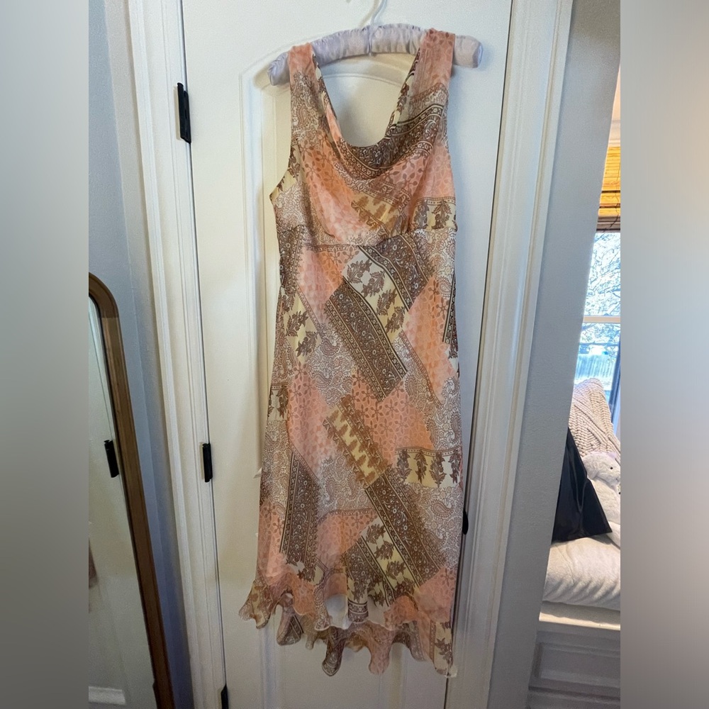 B. Smart Asymmetrical Patchwork Dress in Pink and Brown